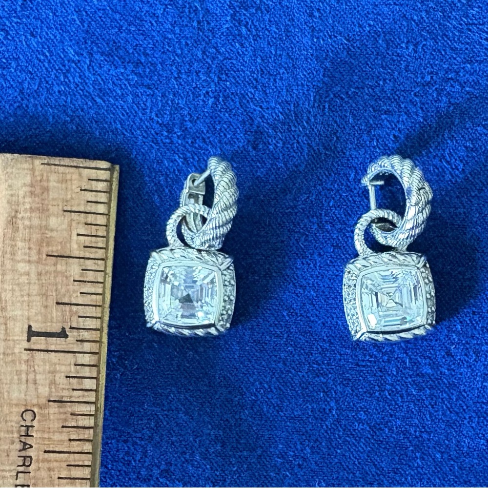 Judith Ripka Sterling Silver CZ Pierced Earrings with Charm❣️ - Picture 3 of 6